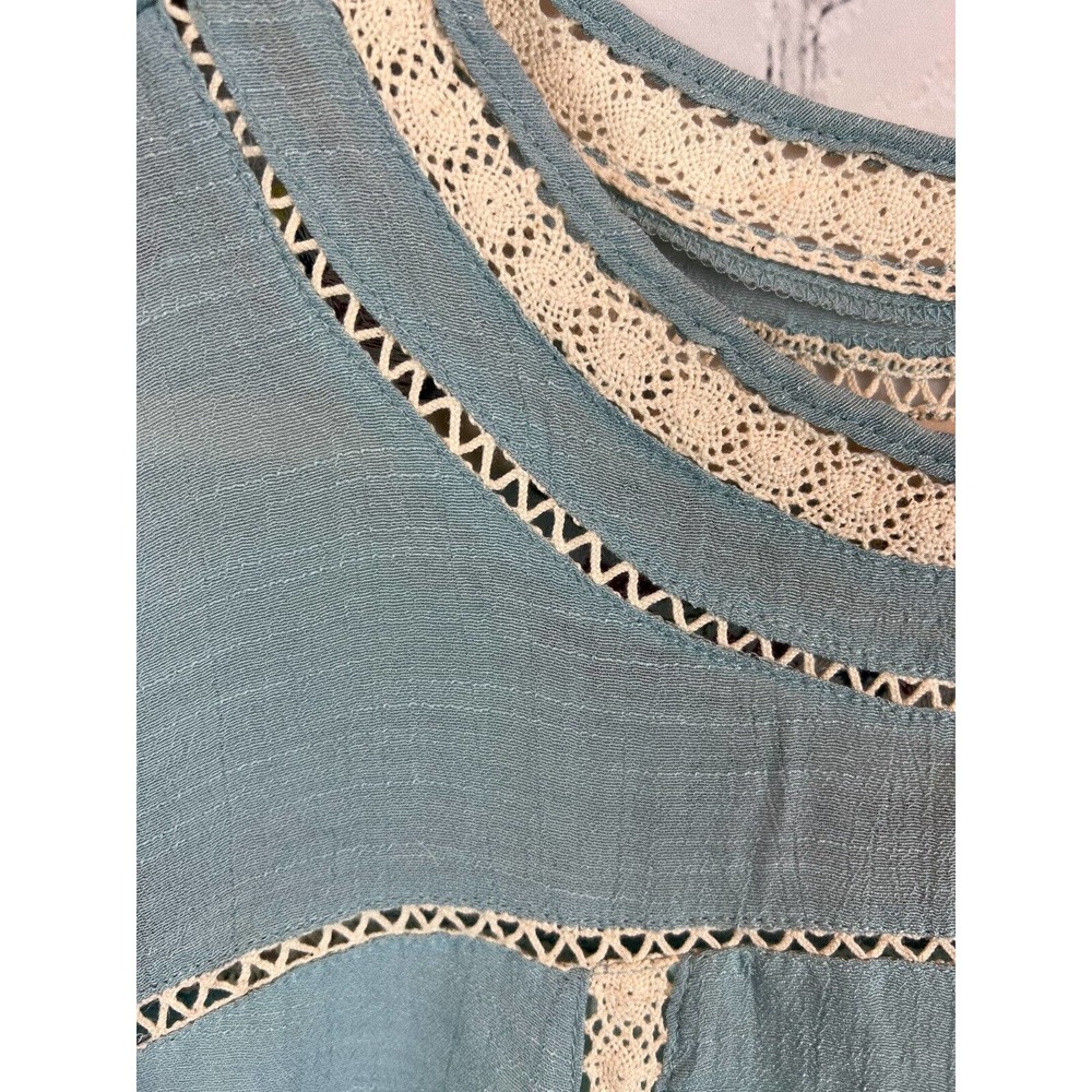 UMGEE light blue boho embroidered lace trim A-line short sleeve dress size L - Picture 3 of 9